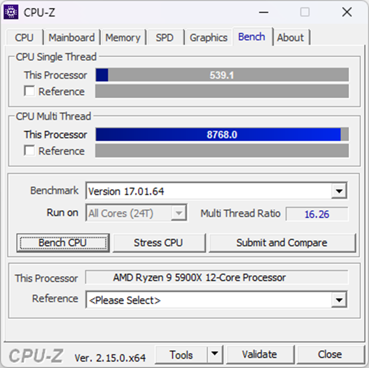 Benchmark CPU-Z con la CPU funcionando correctamente