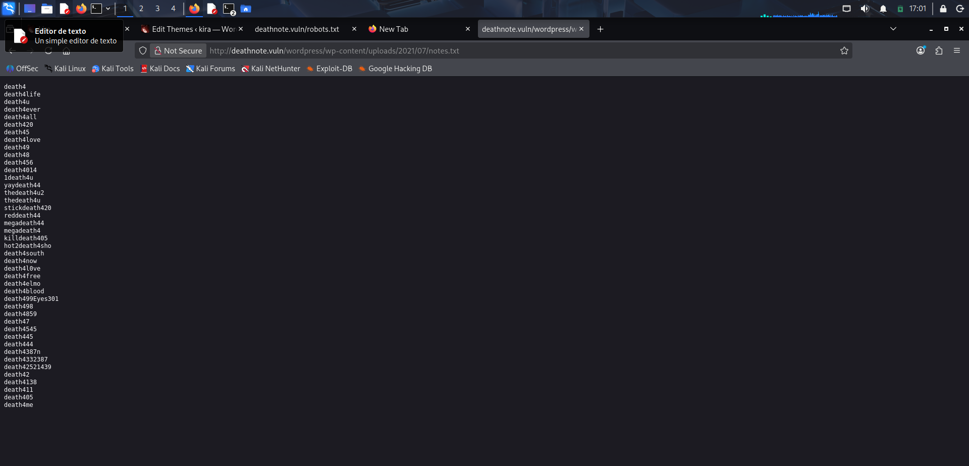 Contenido de notes.txt en Deathnote