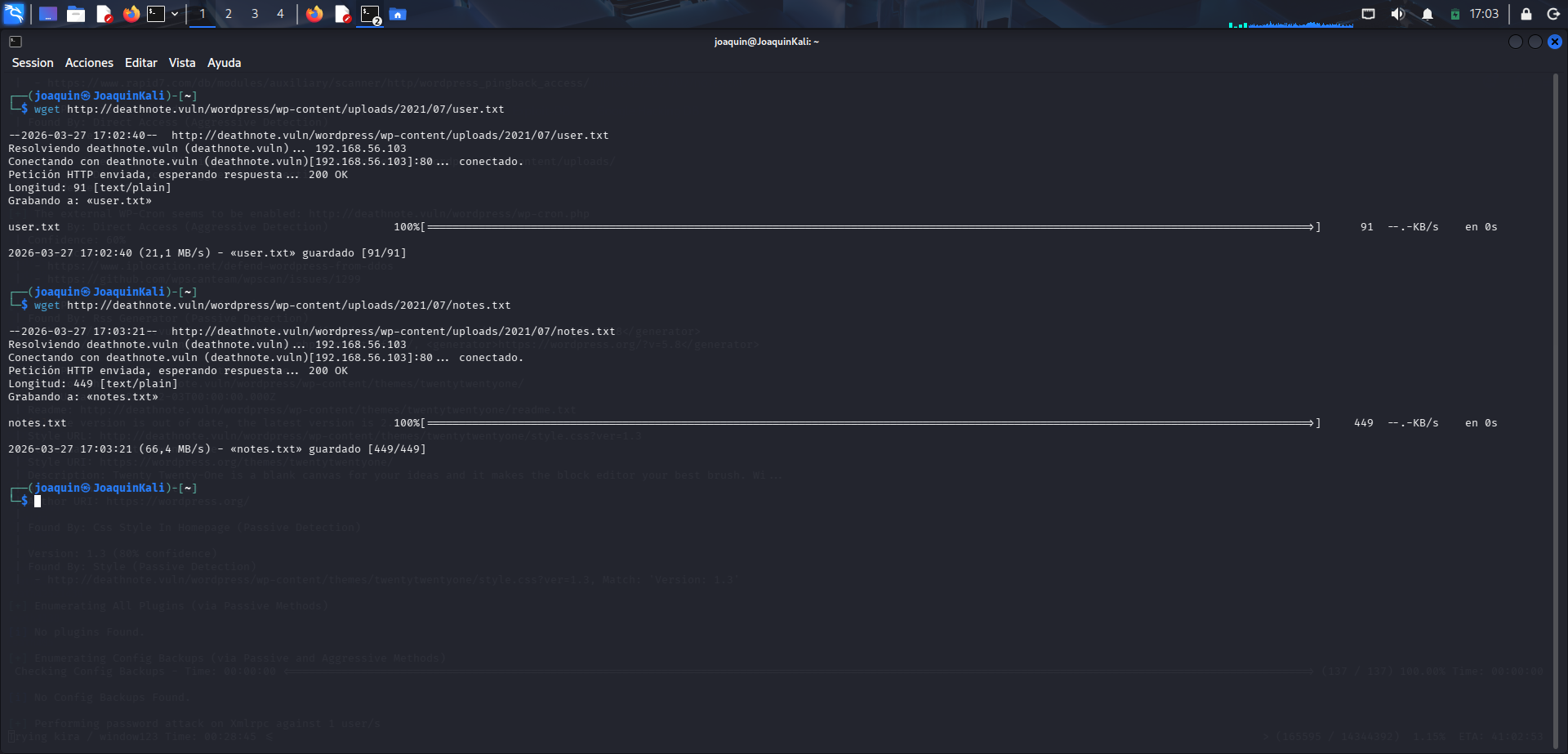 Descarga local de user.txt y notes.txt