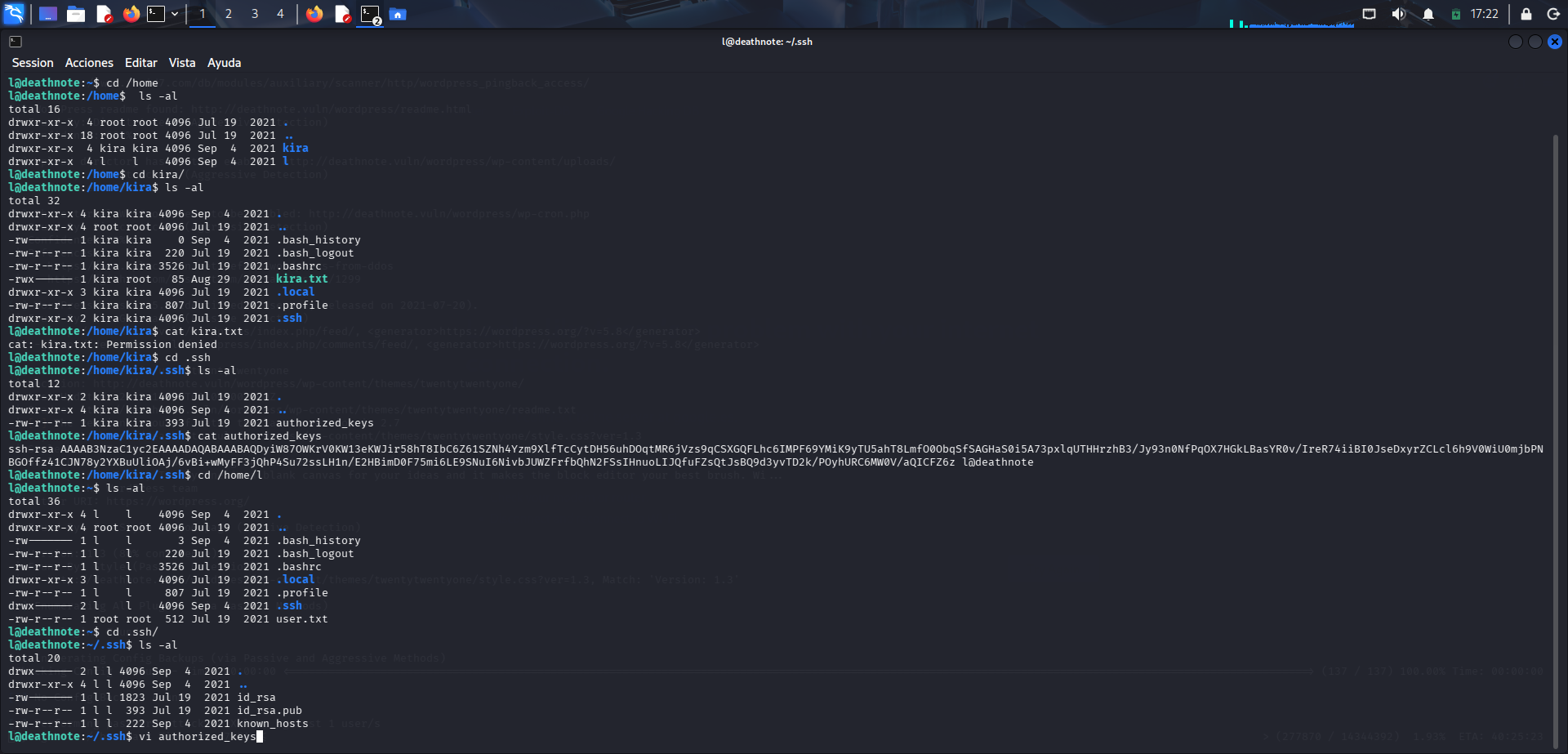 Enumeración del directorio personal y .ssh del usuario l
