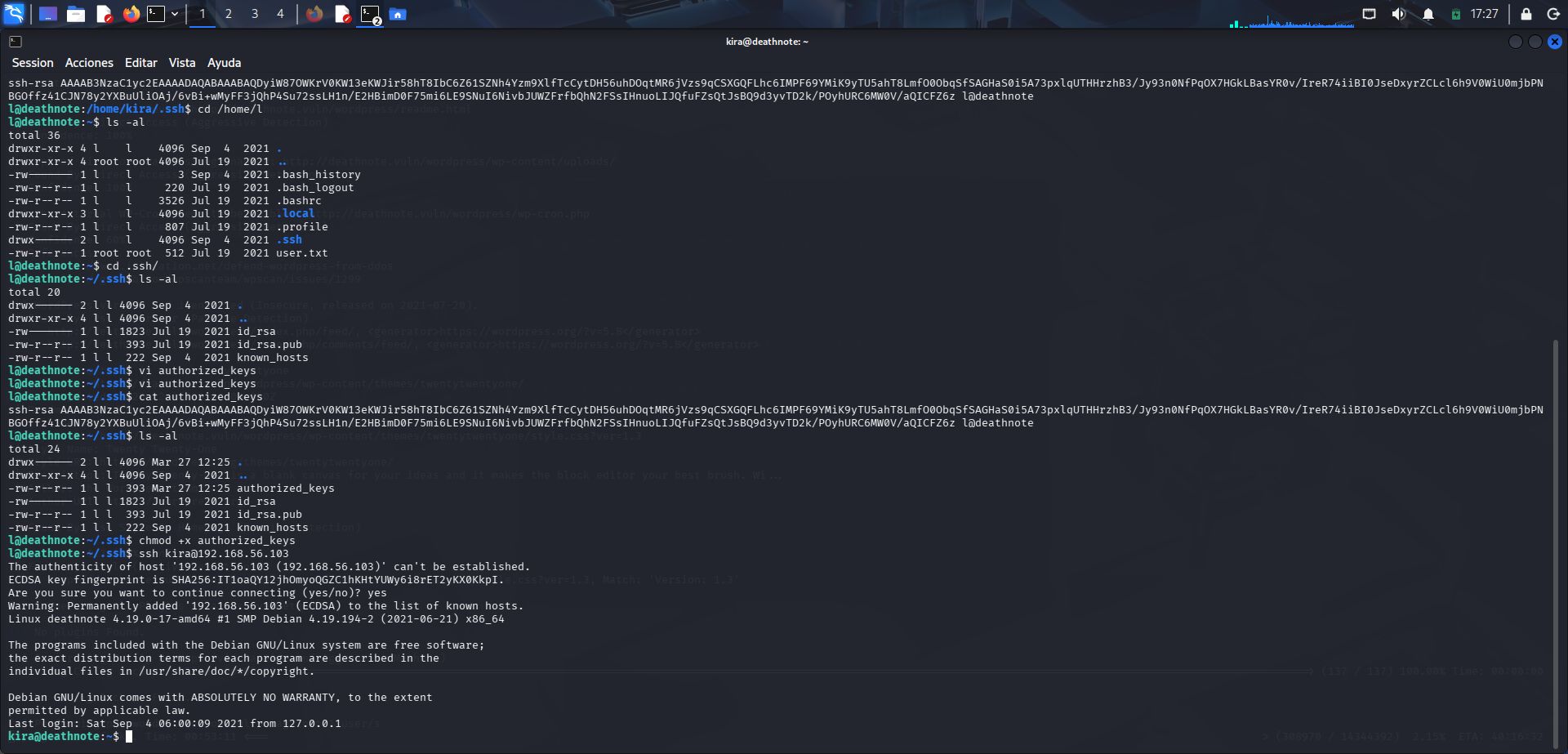 Acceso como kira reutilizando una clave SSH