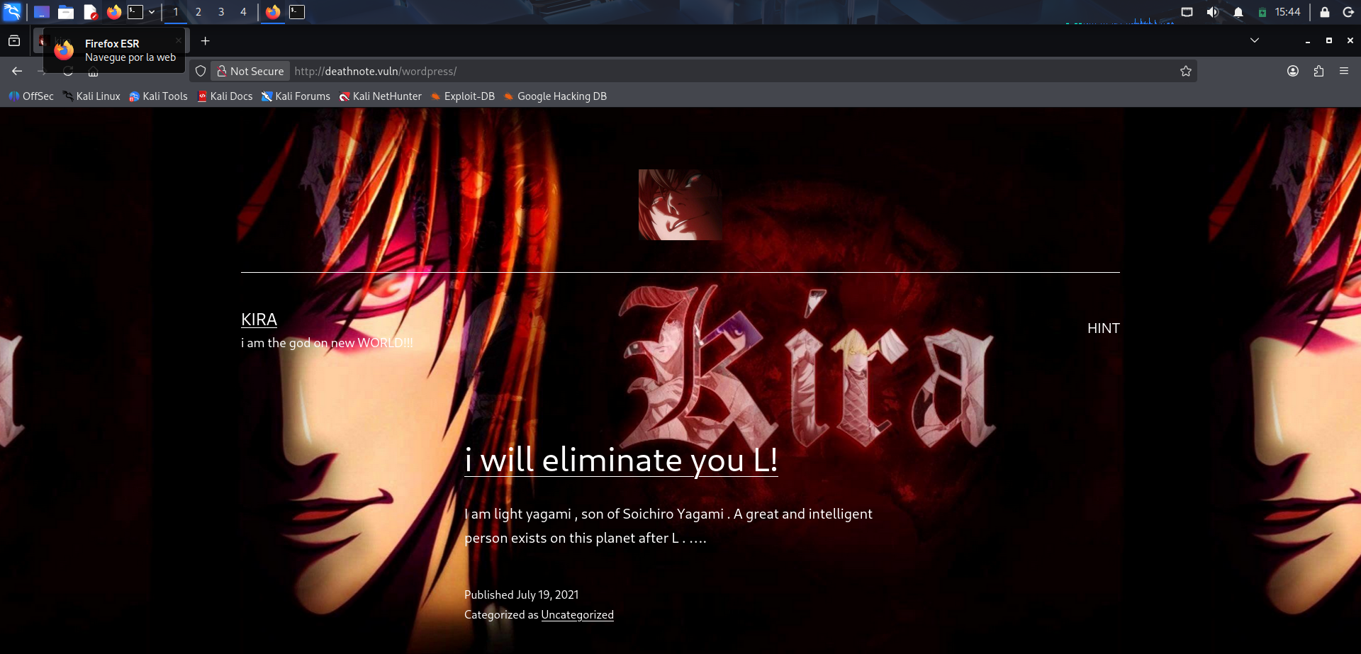 Acceso correcto a la instancia de WordPress de Deathnote