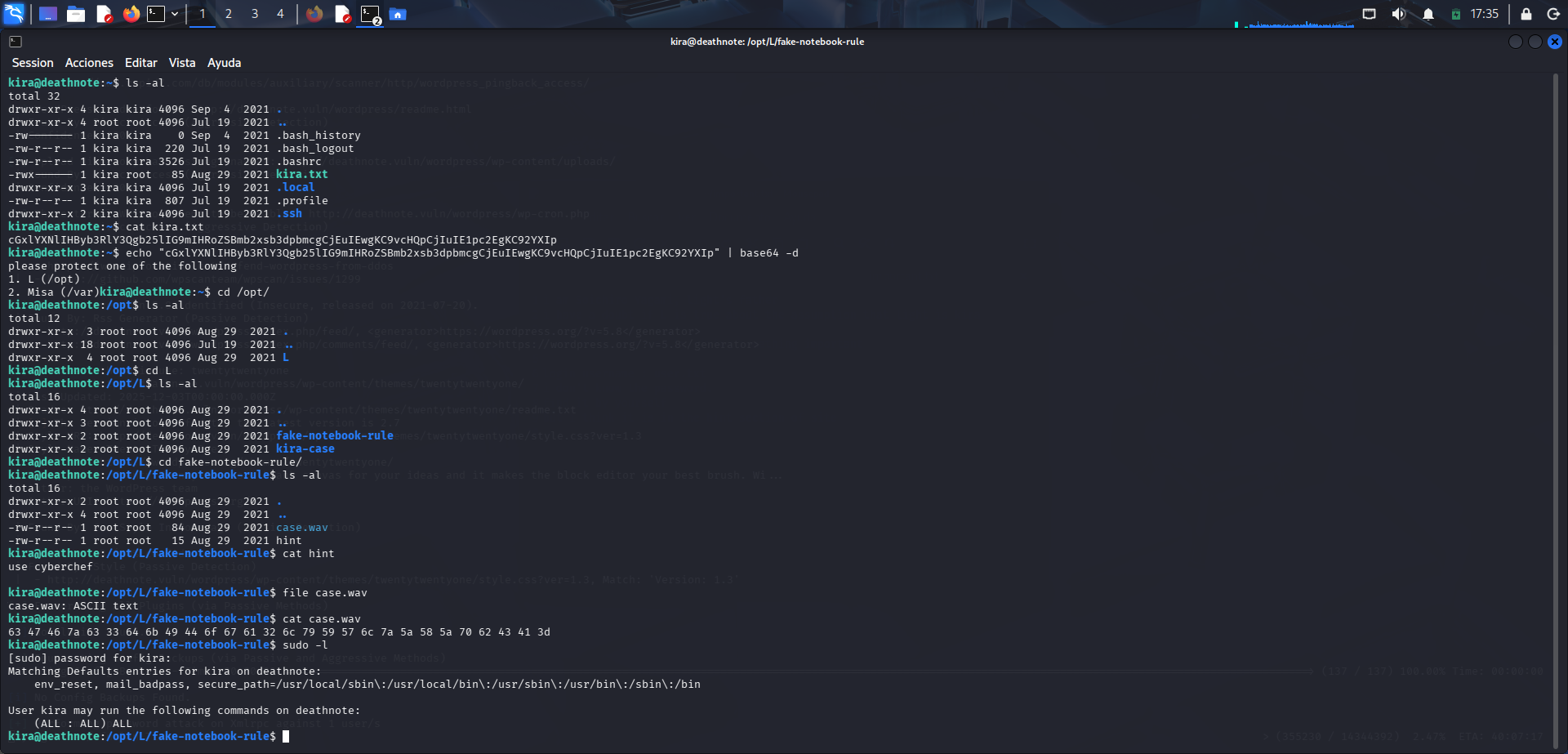 Verificación de privilegios sudo del usuario kira