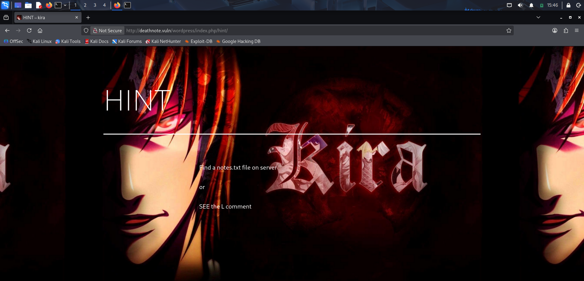 Página de pistas del WordPress en Deathnote