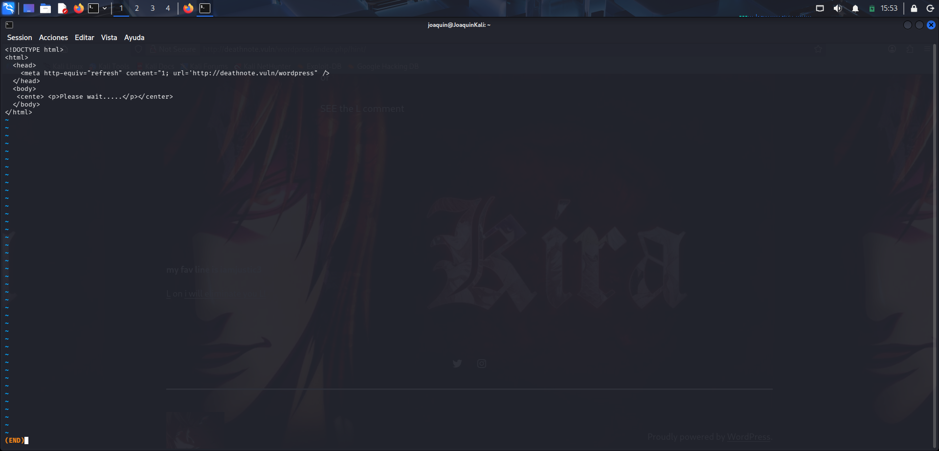 Revisión del HTML con curl y less