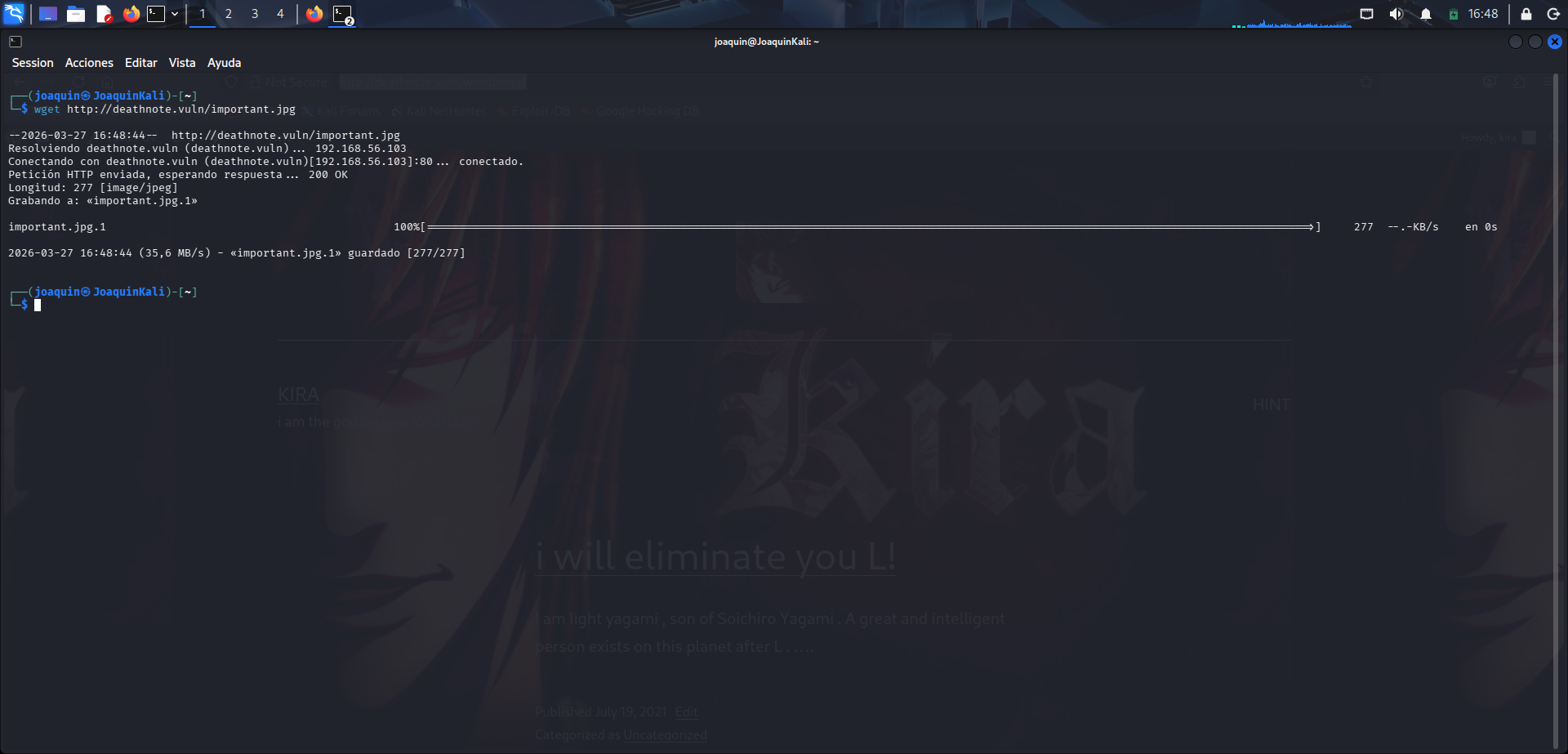Descarga de important.jpg con wget