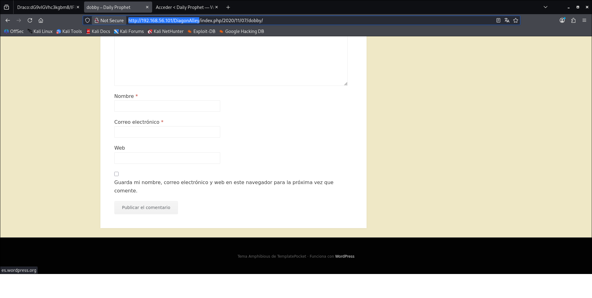 Revisión manual de la entrada DOBBY en el WordPress