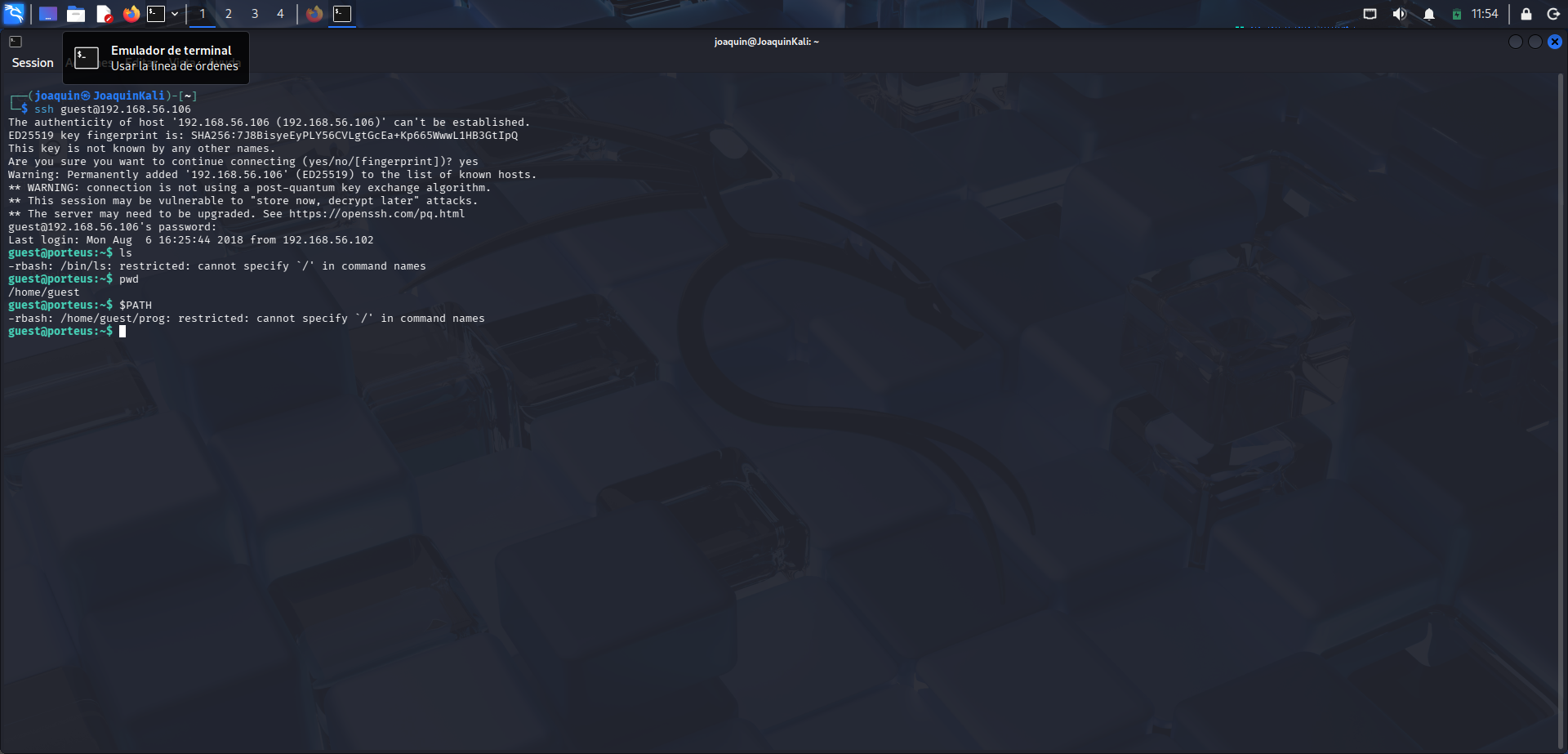 Detección de una restricted shell mediante PATH y comandos disponibles