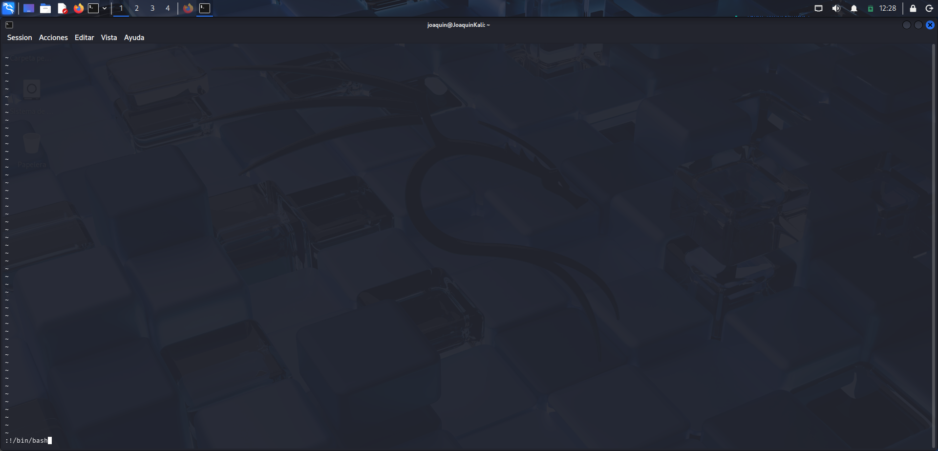 Intento de invocar bash desde vi para escapar de la shell restringida