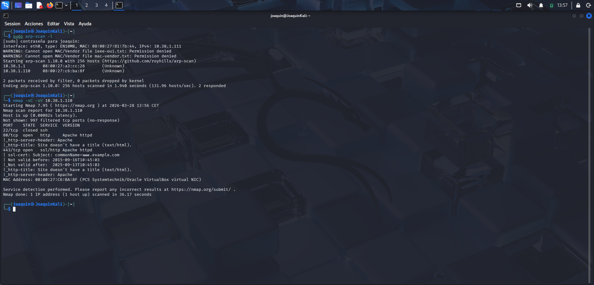 Descubrimiento de hosts con arp-scan y escaneo Nmap