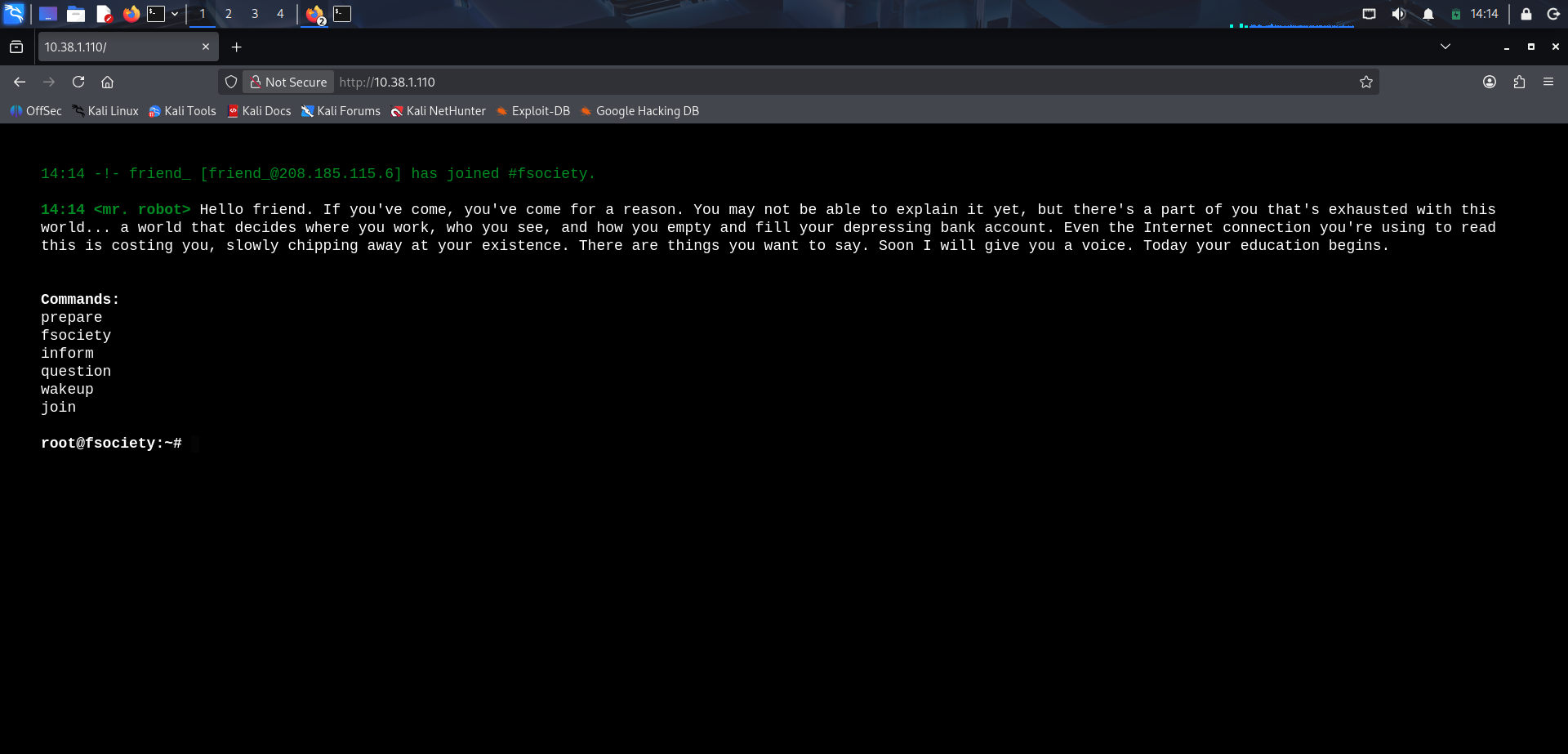 Página principal web de la máquina Mr. Robot