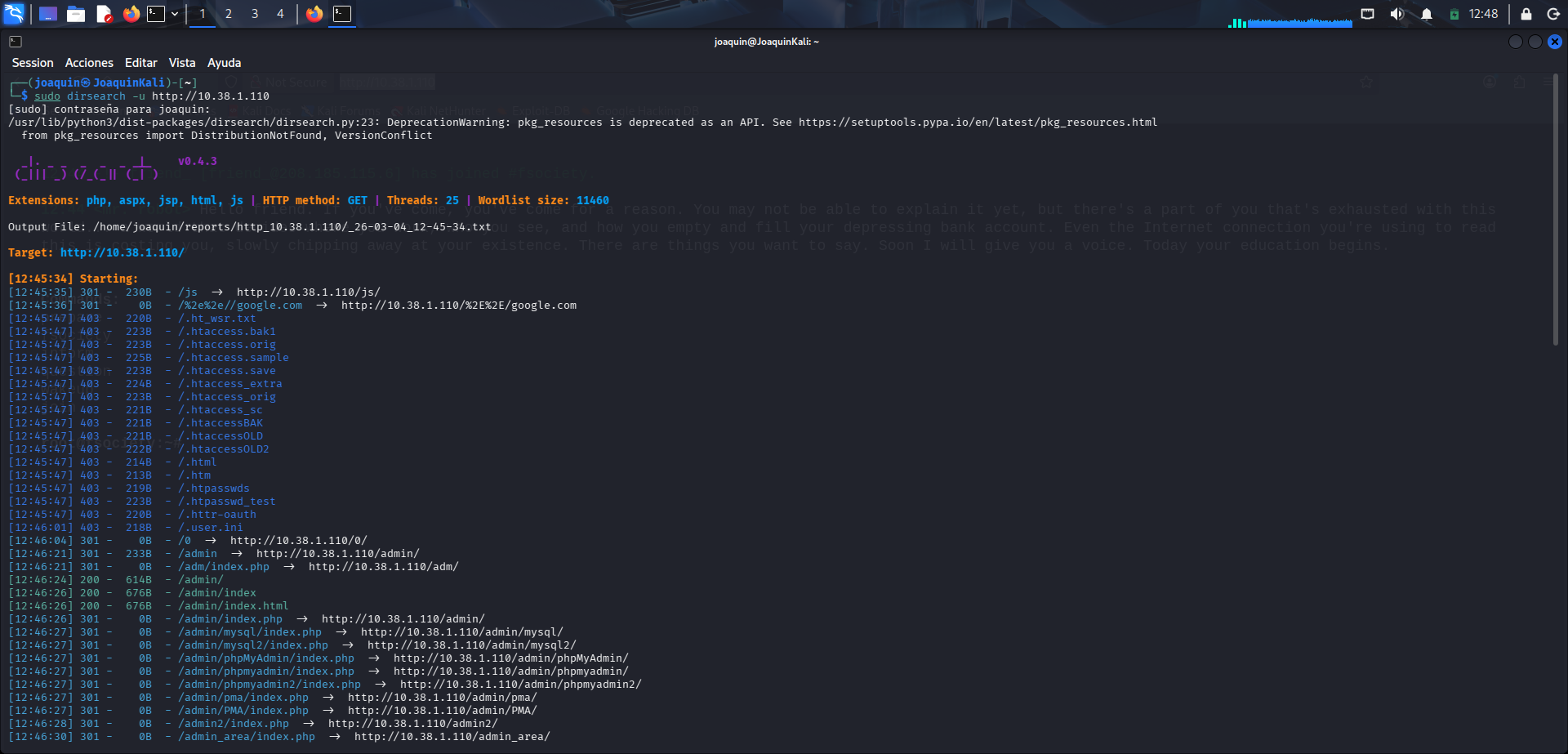Enumeración de directorios web con dirsearch