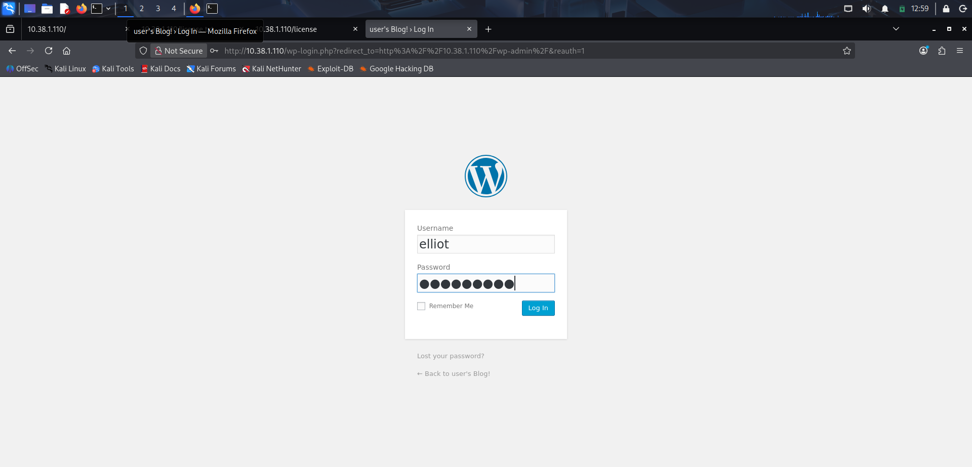 Login en WordPress con las credenciales obtenidas