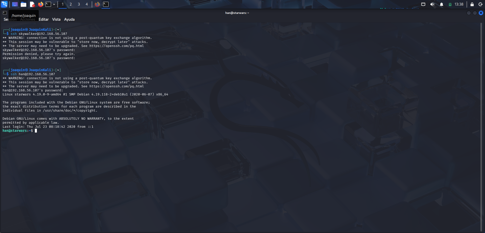 Acceso SSH exitoso al usuario han