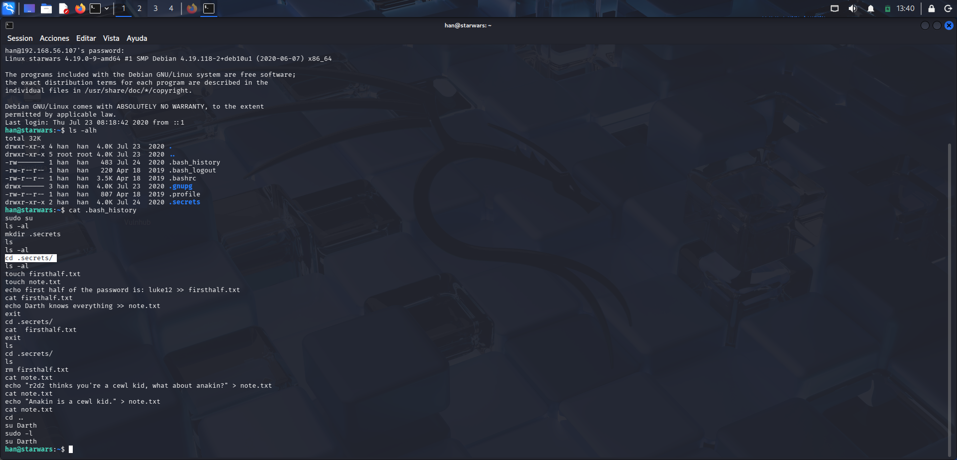 Consulta del bash history de han