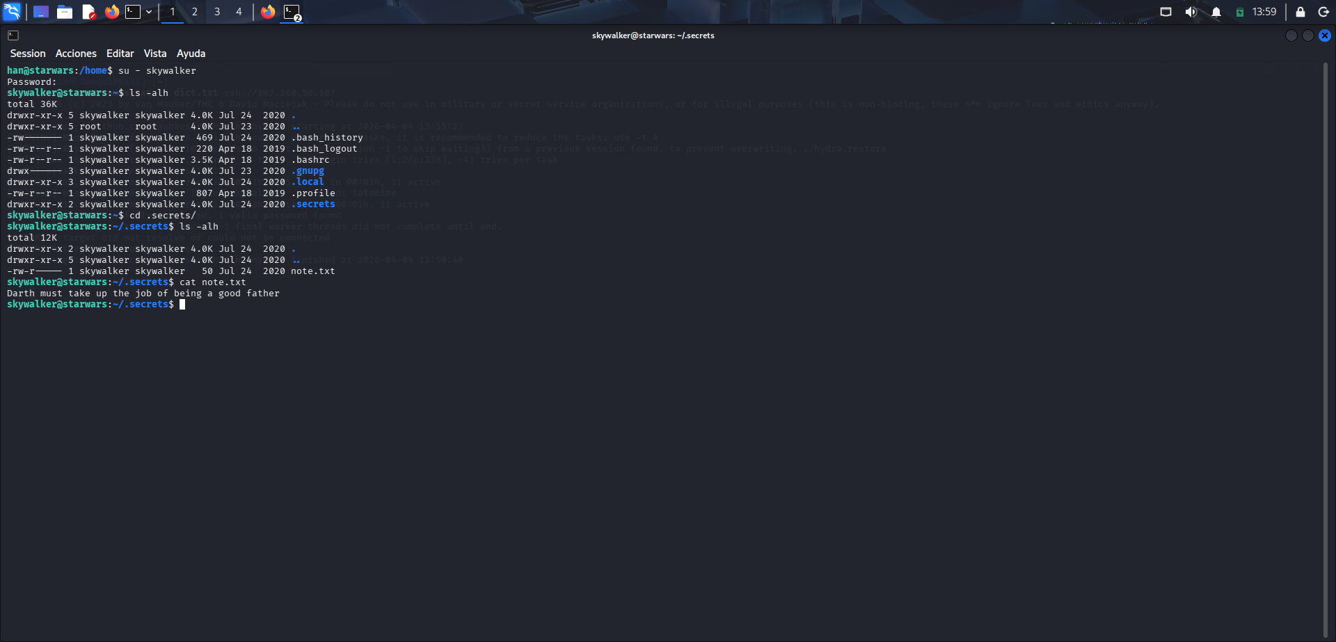Cambio al usuario skywalker