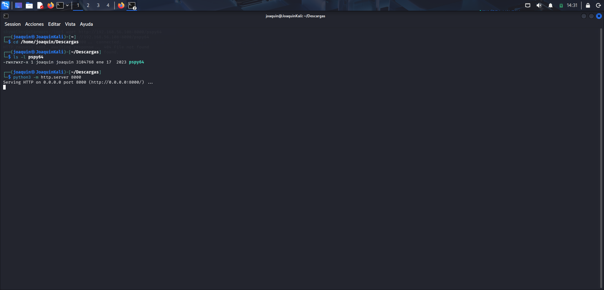 Servidor HTTP con python3 para transferir pspy