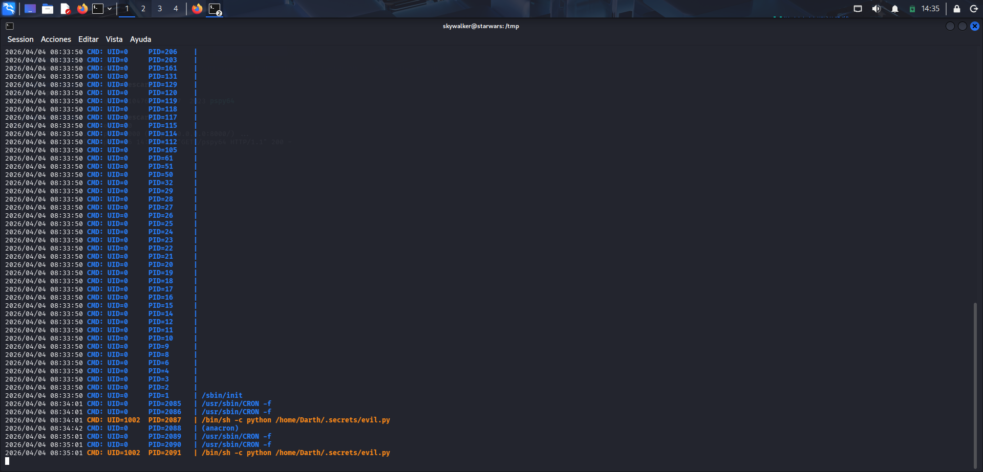 Detección del cron que ejecuta evil.py