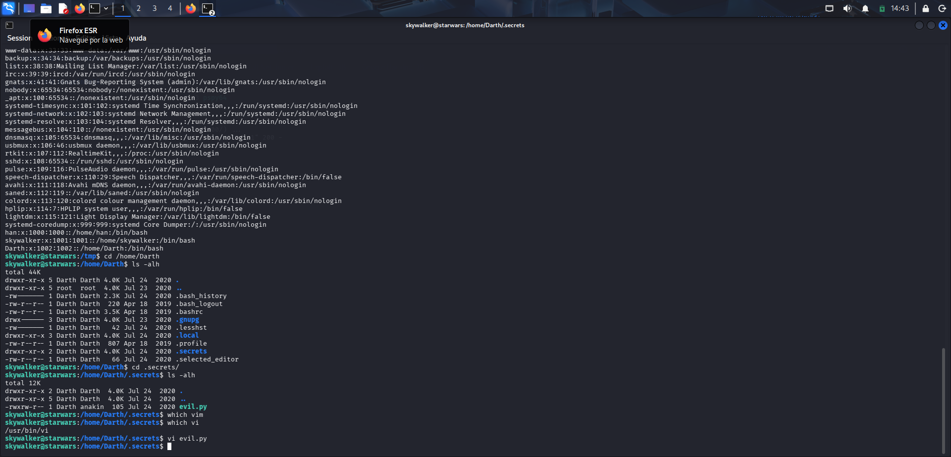 Comprobación de editores y apertura de evil.py
