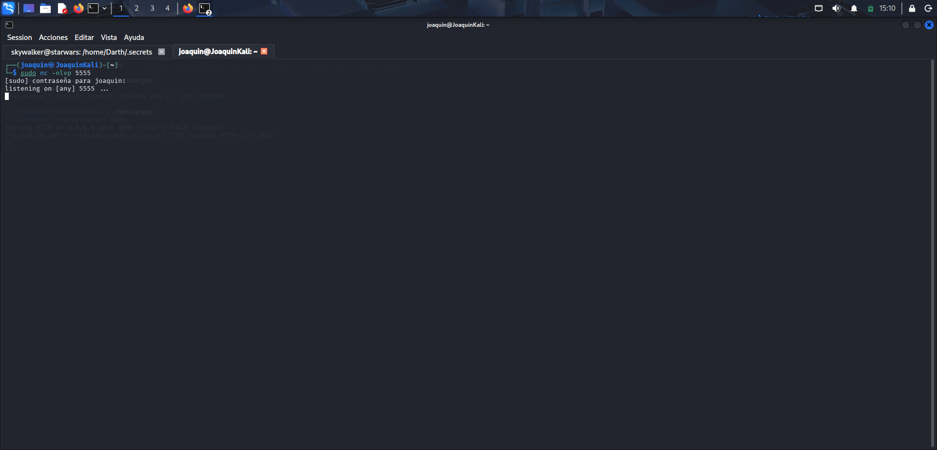 Listener con Netcat en la máquina atacante