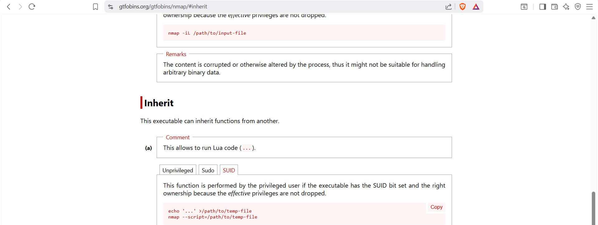 Consulta de GTFOBins para nmap
