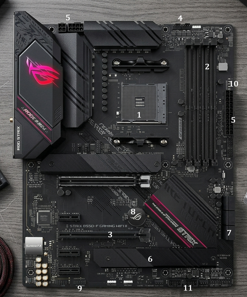 Placa base 2 con componentes numerados