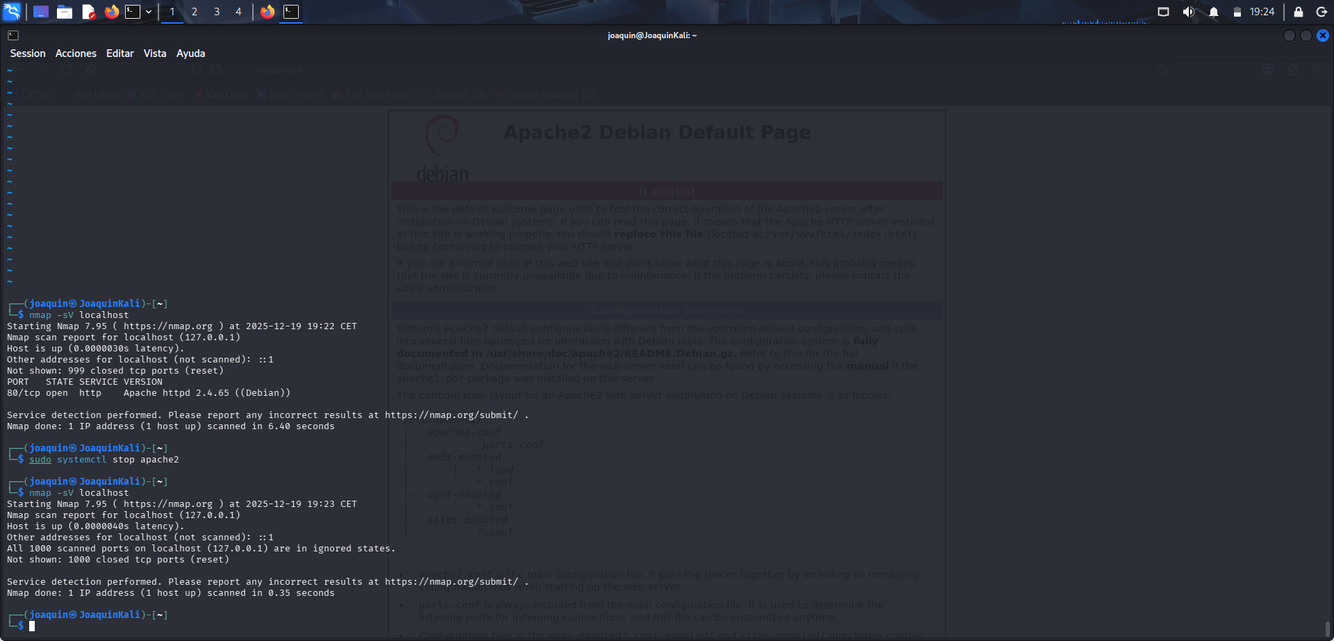Detención de Apache y comprobación con nmap