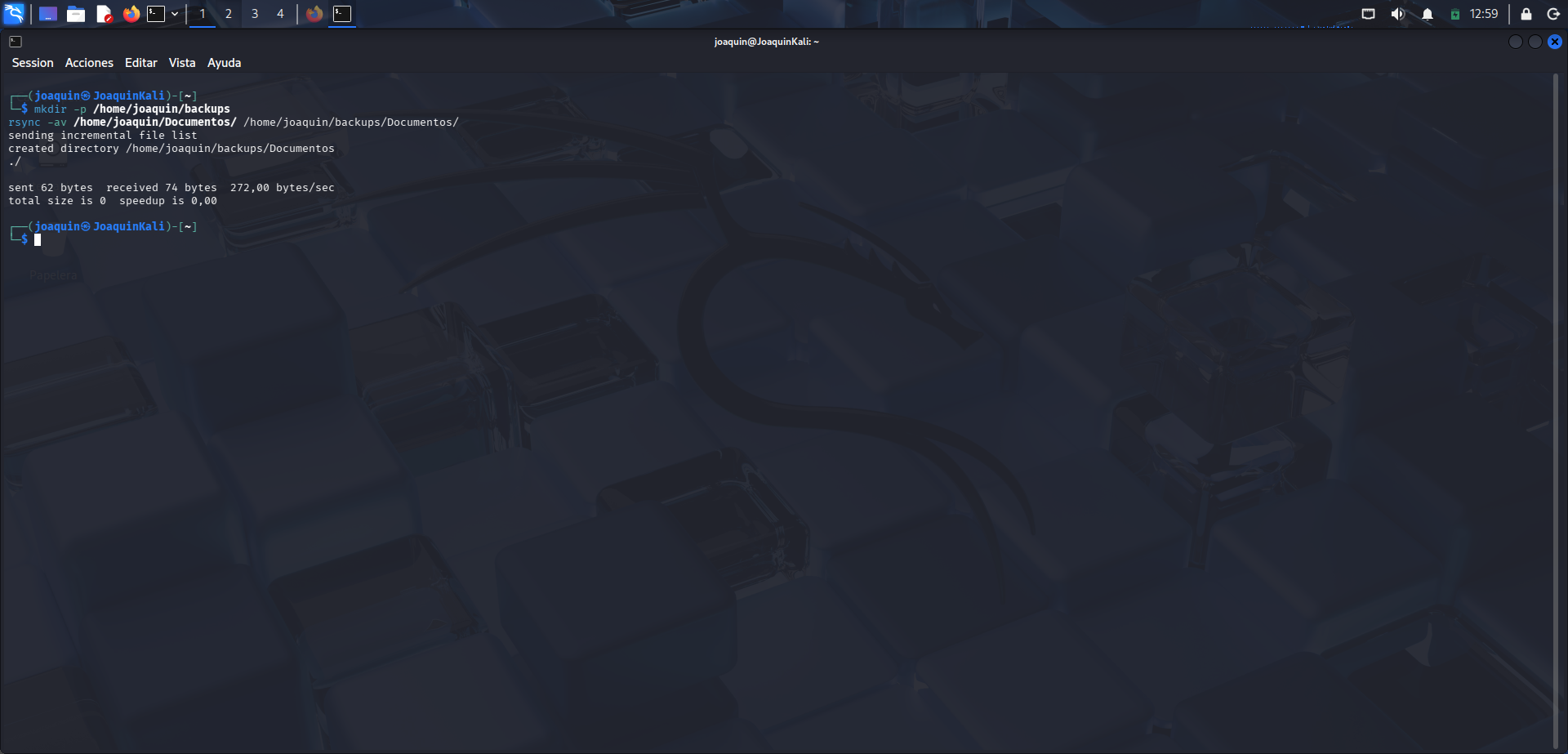 Creación de la carpeta de backup y primera prueba con rsync