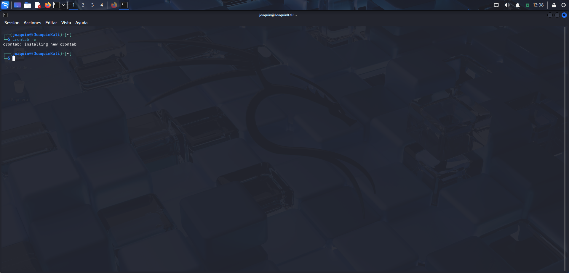 Confirmación de que la nueva tarea de cron se ha instalado correctamente