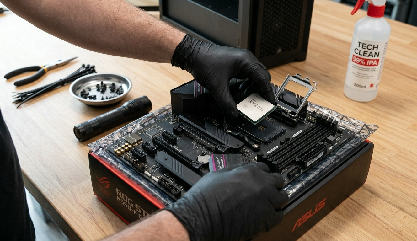 Montaje inicial de la placa base y procesador