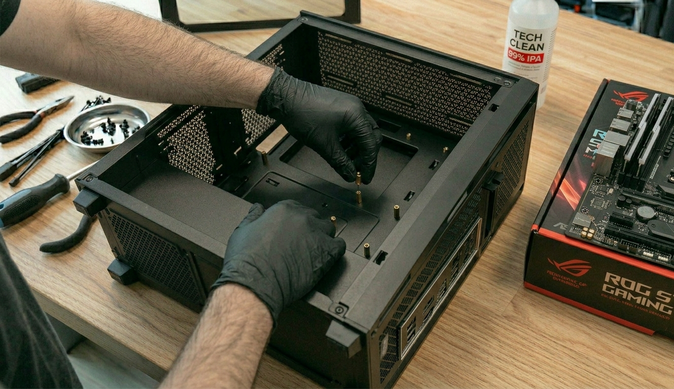 Preparación de la caja y colocación de standoffs