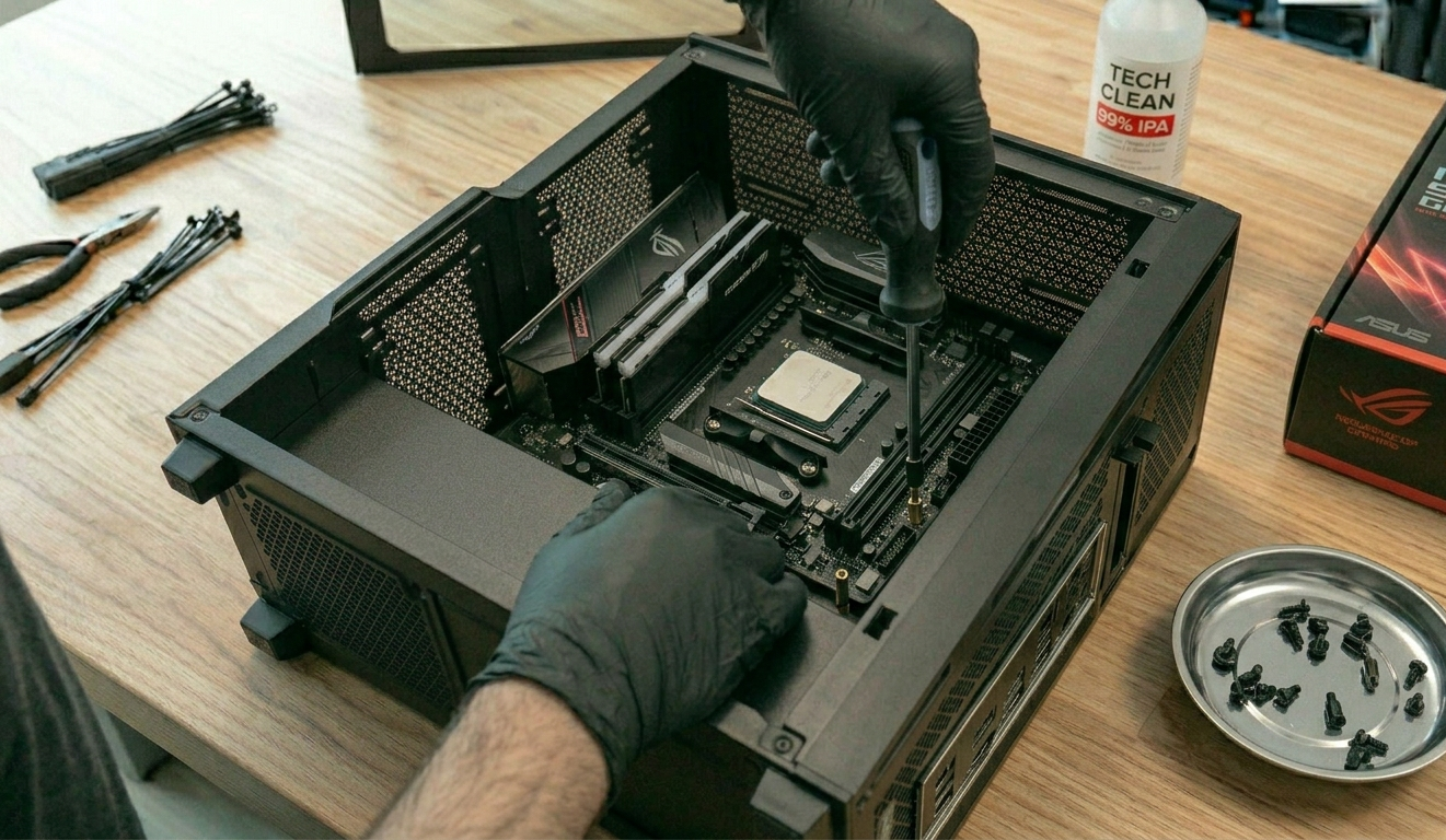 Instalación de la placa base dentro de la caja