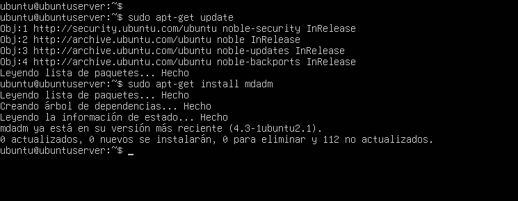 Actualización de repositorios y comprobación de mdadm