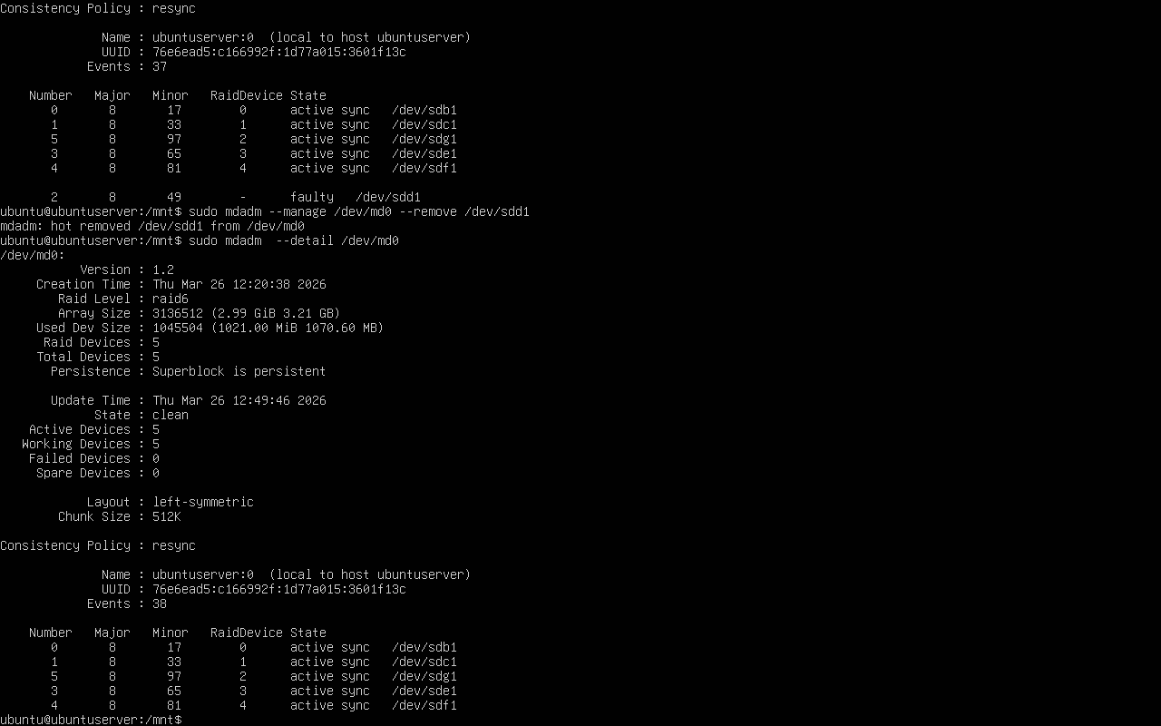 Intento de retirada del disco averiado y verificación del arreglo