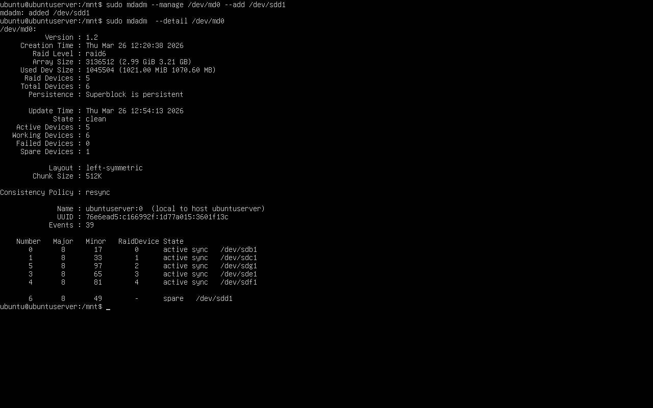 Reincorporación del disco al RAID como unidad de reserva