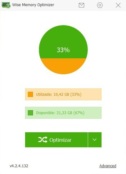 Estado inicial de la memoria antes de optimizar con Wise Memory Optimizer