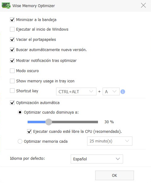 Configuración de Wise Memory Optimizer