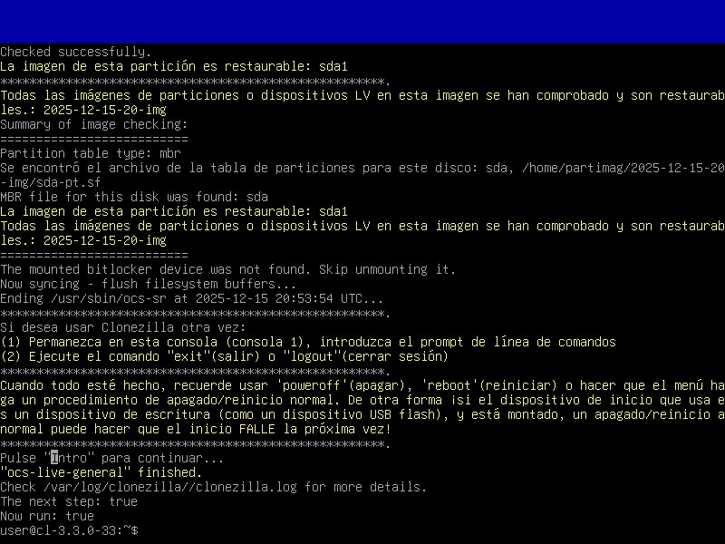 Verificación de la imagen creada en Clonezilla